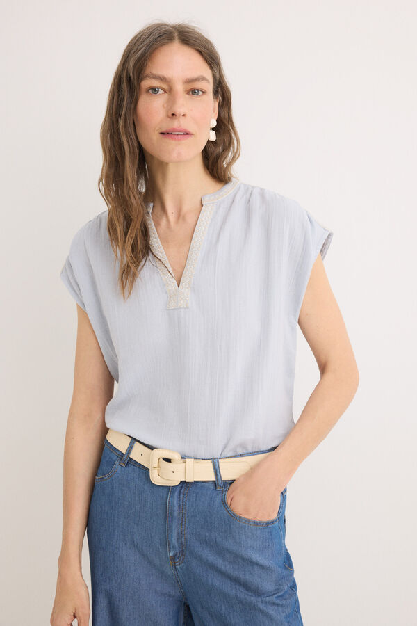 Cortefiel Blusa bordados contraste Azul