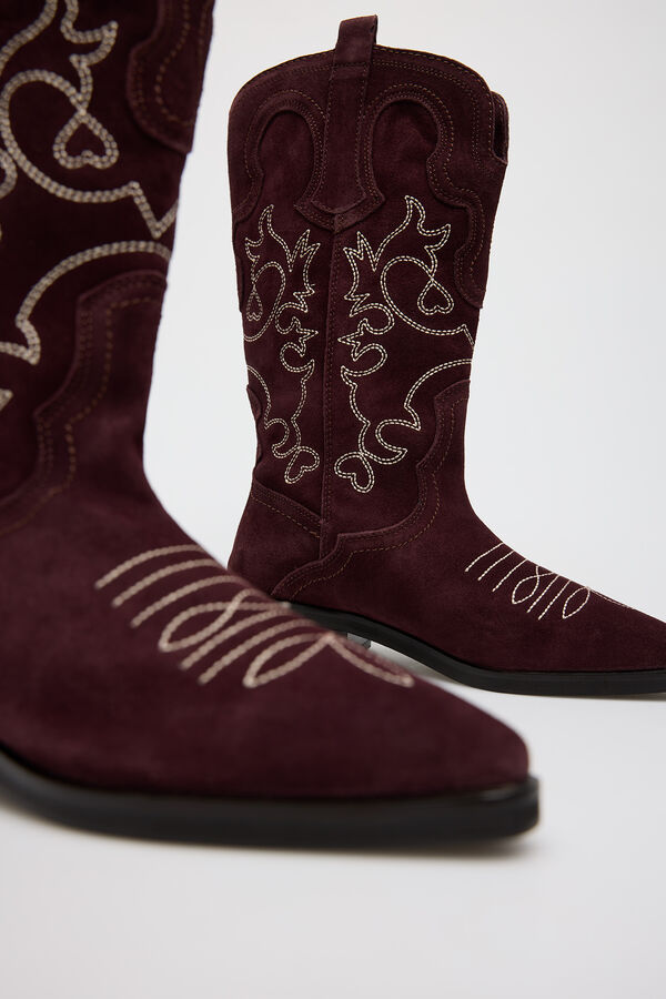 Slowlove Bota cowboy pespuntes Vino