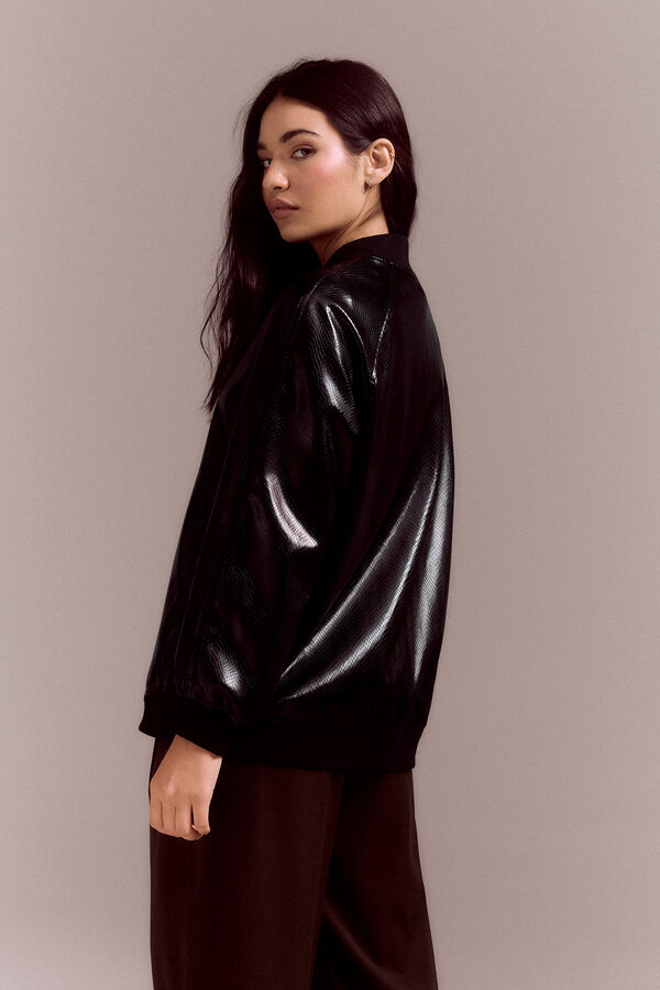 Slowlove Jaqueta bomber com efeito pele Preto