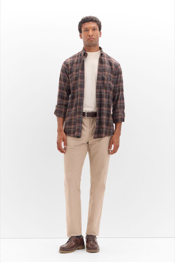 Cortefiel Camisa twill cuadros Marr&oacute;n oscuro