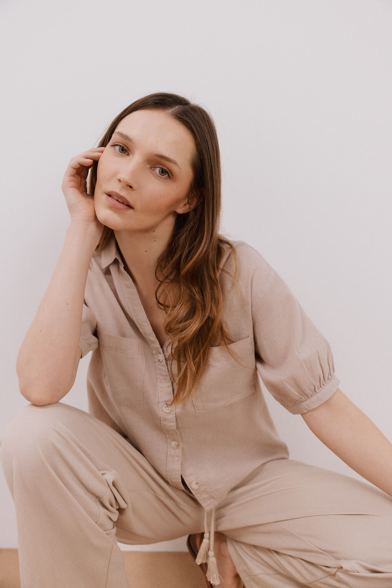 Cortefiel Camisa manga corta con lino