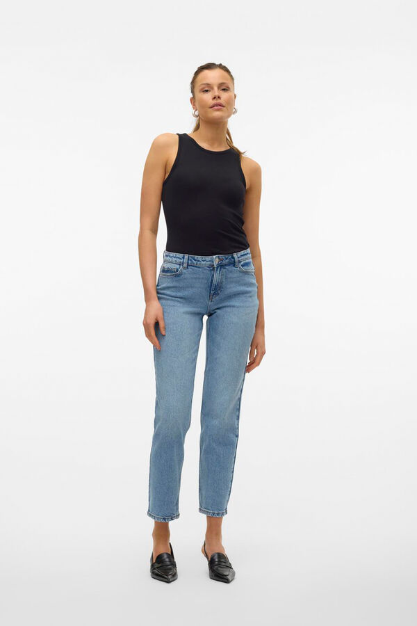 Vero Moda Vaquero recto de tiro medio Azul