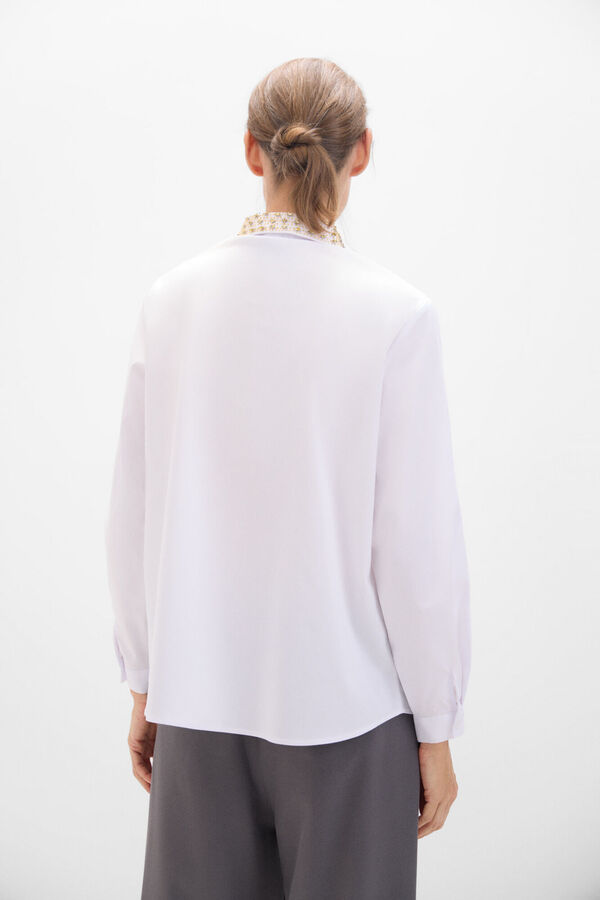 Cortefiel Camisa cuello bordado Blanco