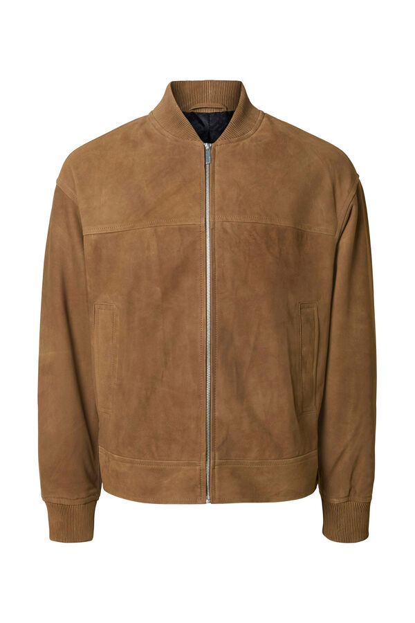Selected Cazadora bomber ante 100% piel caprina Marr&oacute;n oscuro