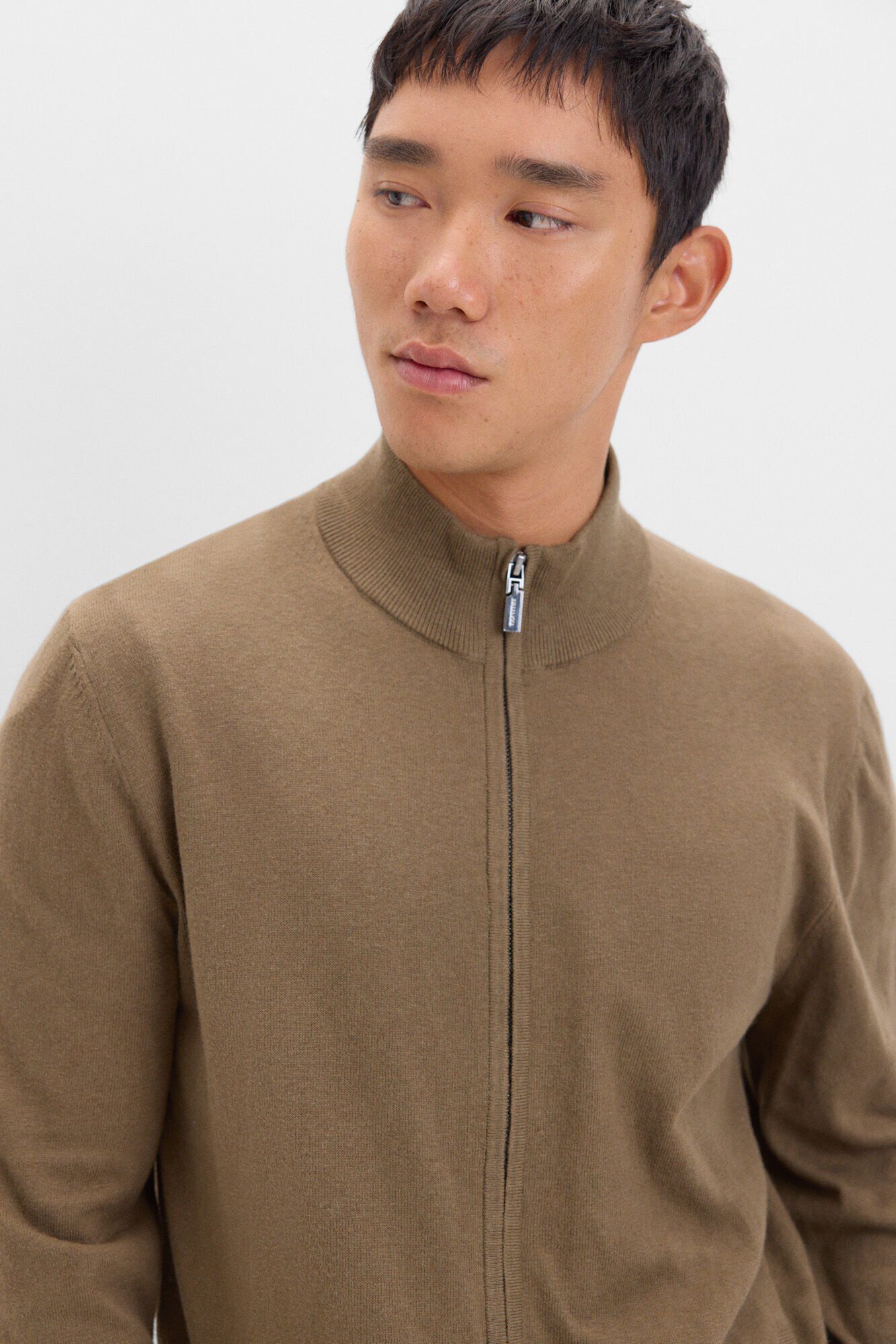 Cortefiel Casaco de malha de algod&atilde;o com caxemira e fecho-&eacute;clair