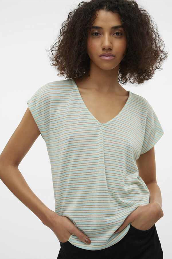 Vero Moda T-shirt lúrex com decote Azul