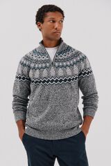 Cortefiel Jersey navide&ntilde;o fantas&iacute;a lana cuello alto cremallera Gris oscuro