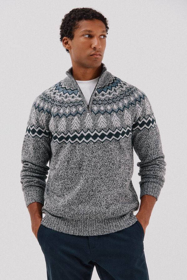 Cortefiel Jersey navide&ntilde;o fantas&iacute;a lana cuello alto cremallera Gris oscuro