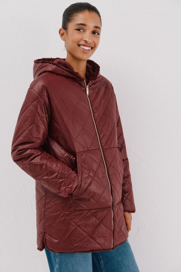 Cortefiel Anorak acolchado reversible efecto pelo Vino