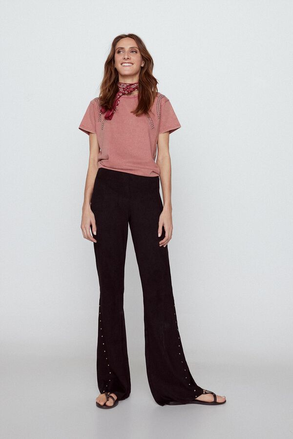 Slowlove Cal&ccedil;as efeito camur&ccedil;a tachas Preto