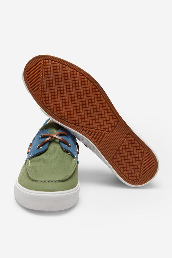 Cortefiel Sapatilhas n&aacute;uticas t&ecirc;xtil e pele Verde