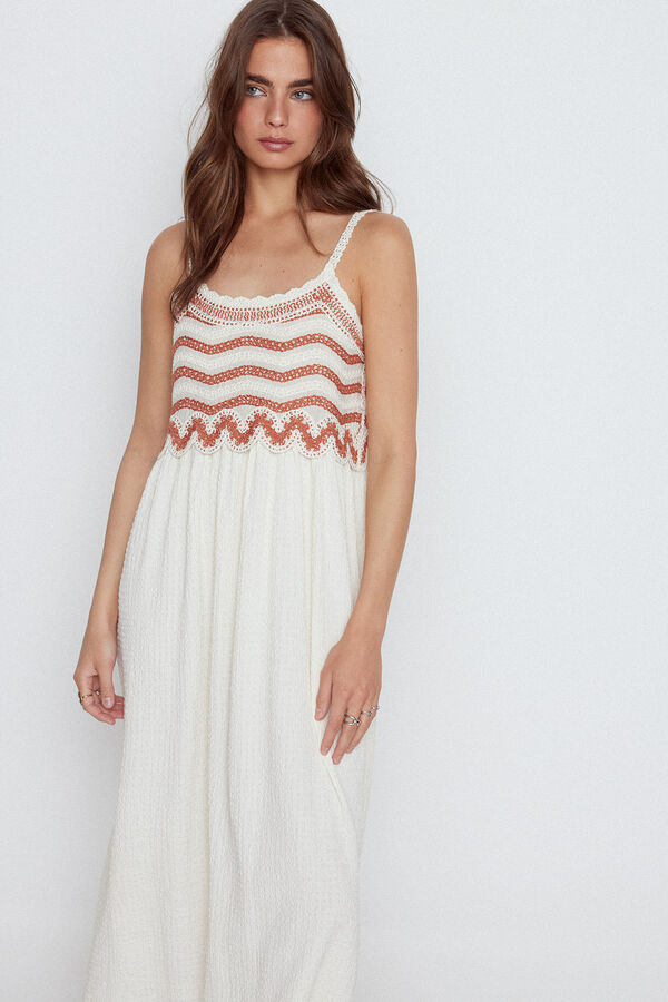 Slowlove Vestido largo bordado frontal Marfil