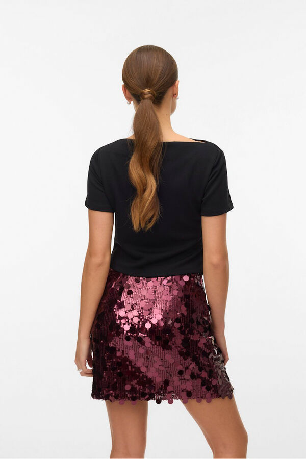 Vero Moda Top de mujer de manga corta asim&eacute;trico Negro