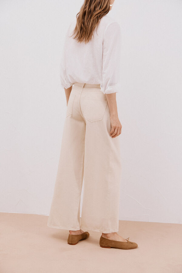 Cortefiel Calça jeans palazzo longa  Ecru