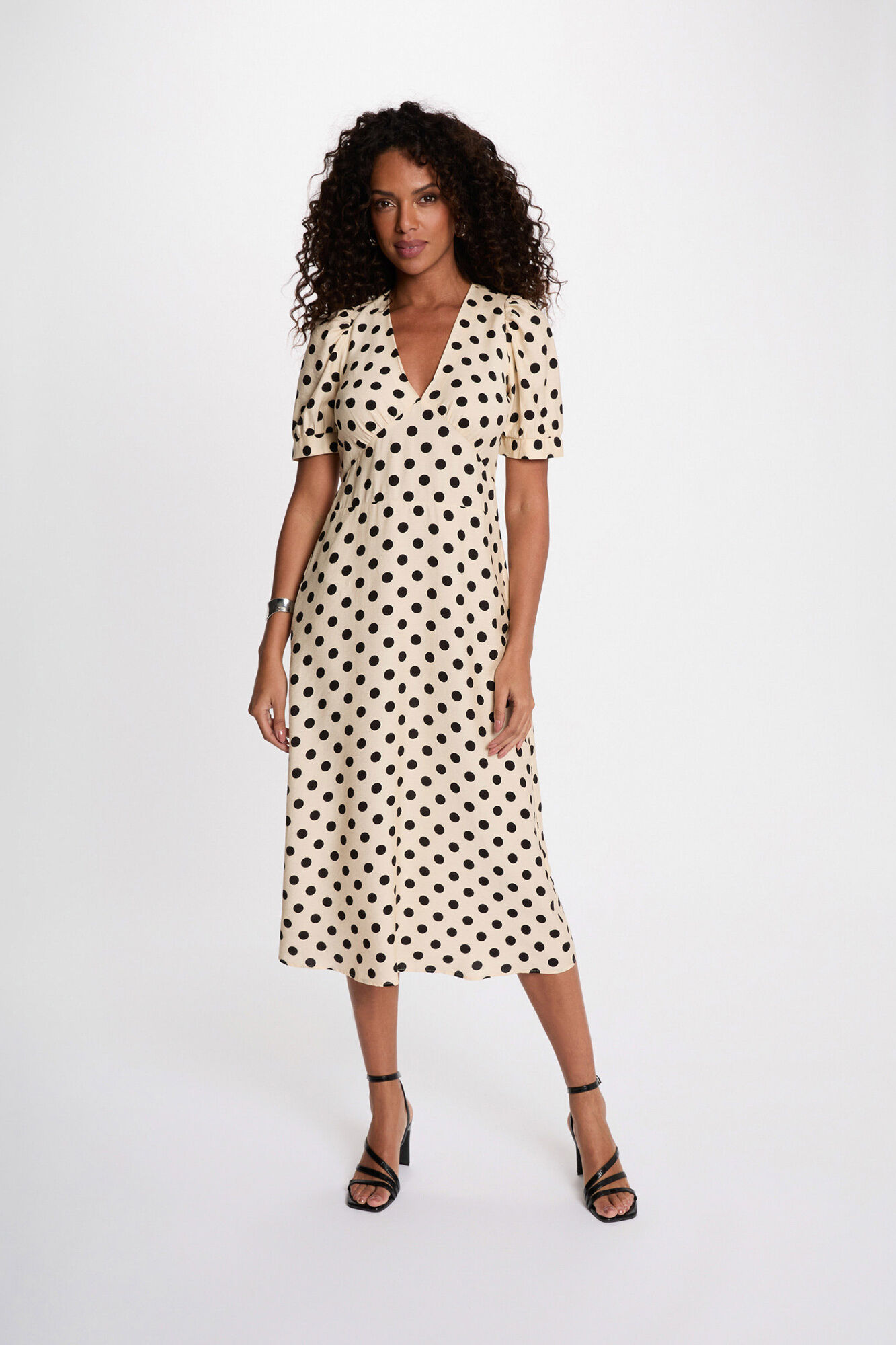 Morgan Vestido midi con mangas abullonadas
