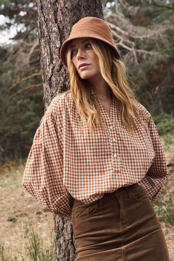 Pol&iacute;n Et Moi Blusa vichy Vico Estampado marr&oacute;n