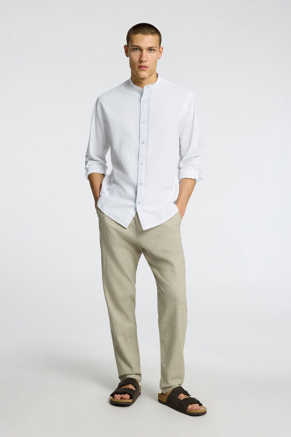 Selected Camisa de lino cuello mao Blanco