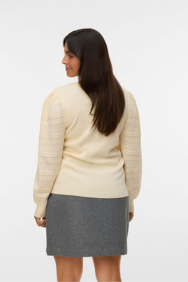 Vero Moda Curve Jersey punto manga encaje talla grande Beige