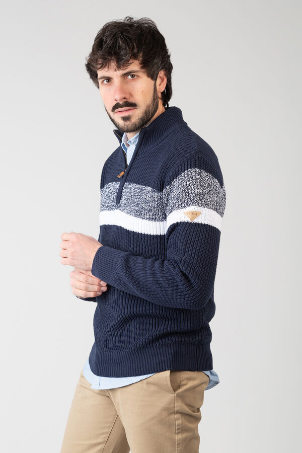 Privata Su&eacute;ter b&aacute;sico de malha com gola com fecho-&eacute;clair Azul