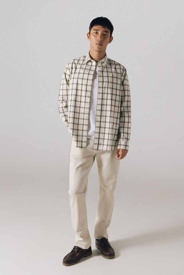 Cortefiel Camisa cuadros popel&iacute;n Marfil