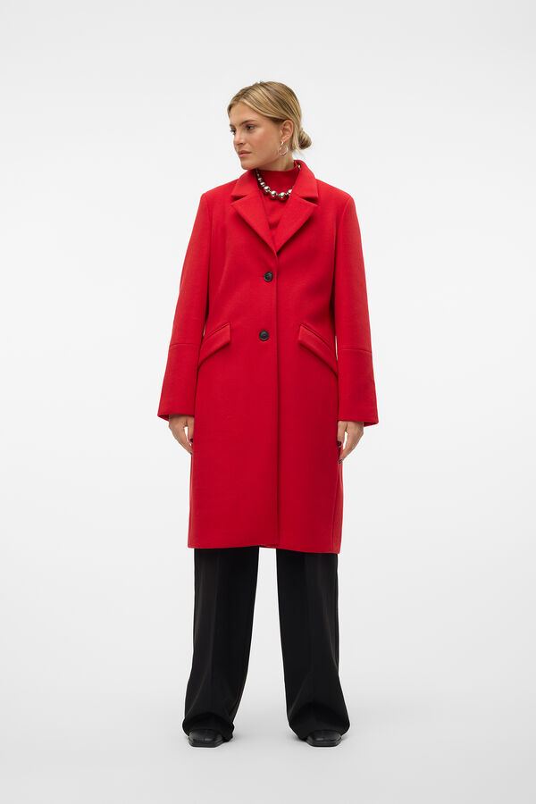 Vero Moda Abrigo midi de pa&ntilde;o con solapa Rojo