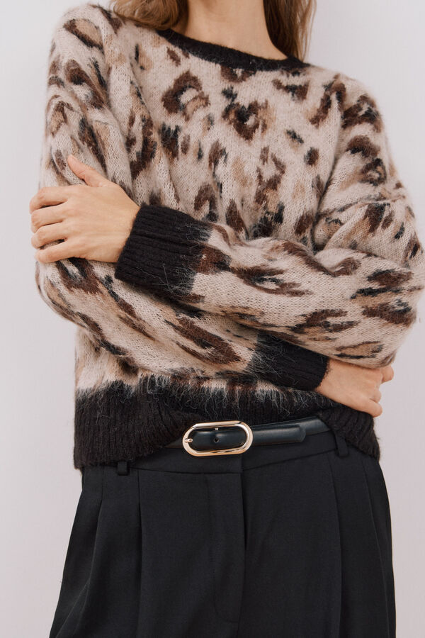 Cortefiel Camisola animal print Castanho