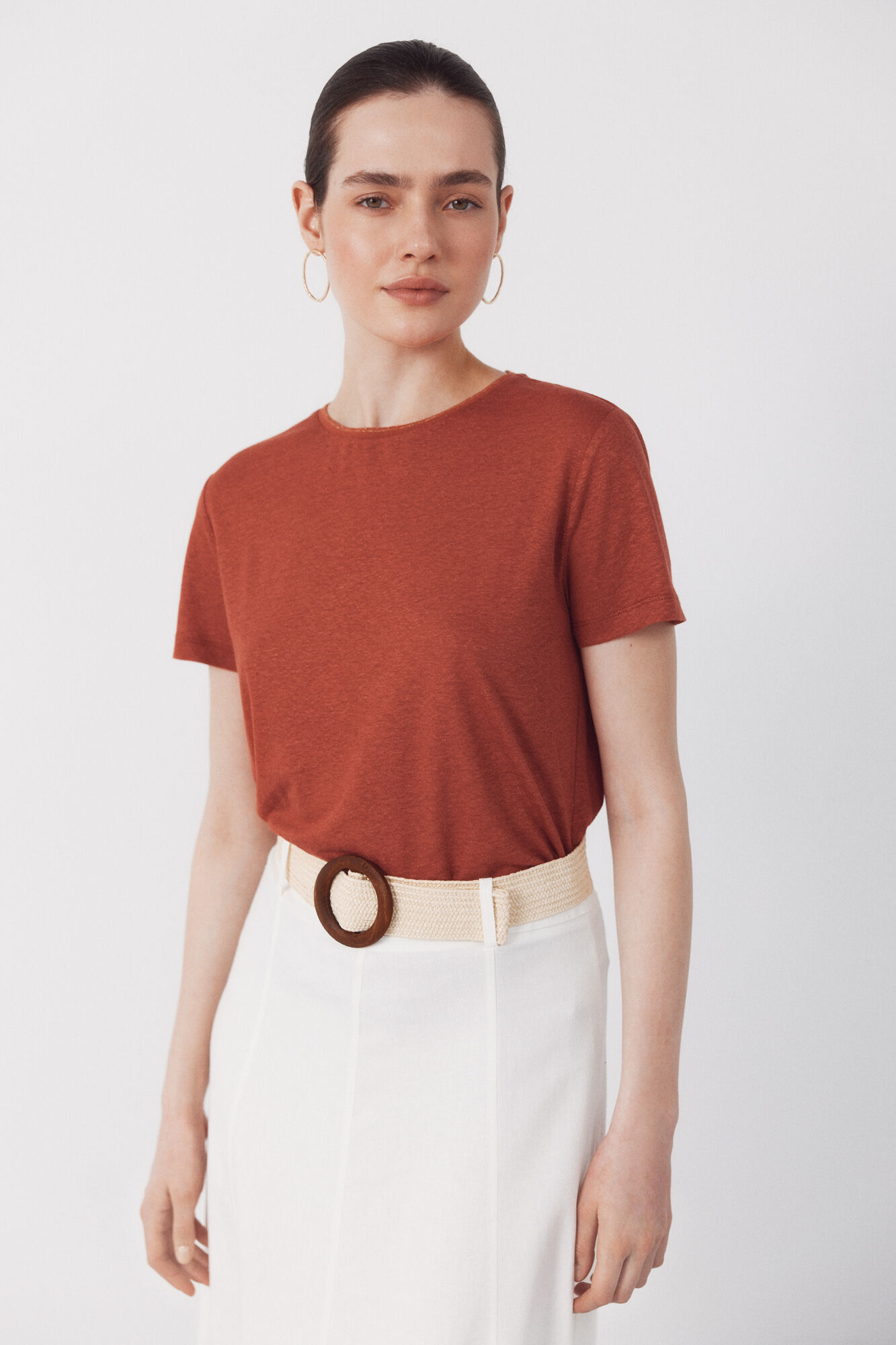 Cortefiel Camiseta de linho com decote em lurex