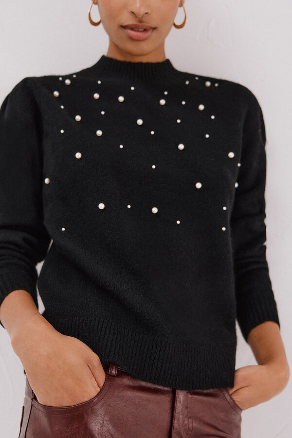 Cortefiel Jersey punto perlas Preto