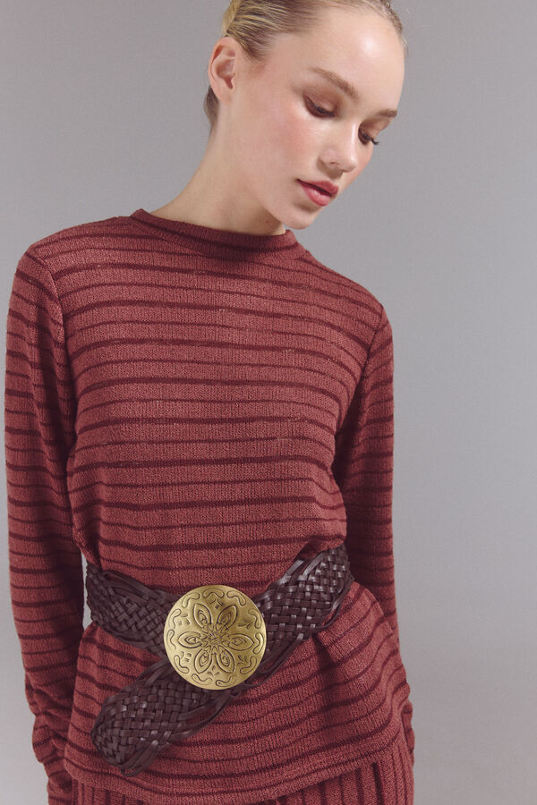 Slowlove Top riscas estruturado  Laranja