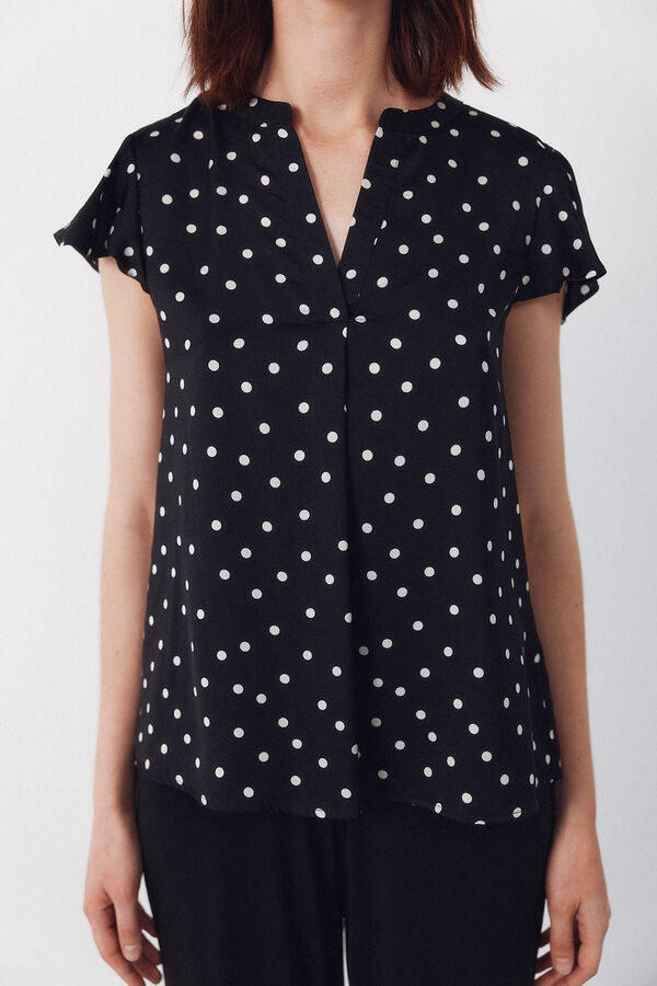 Cortefiel Blusa fluida manga vuelo Estampado gris