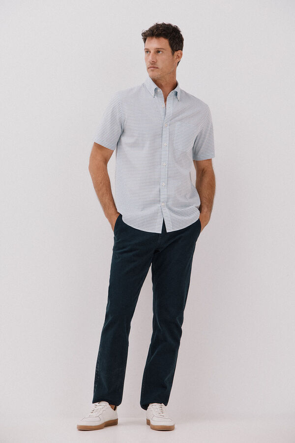 Cortefiel Camisa xadrez lisa, manga curta , algodão tencel Azul