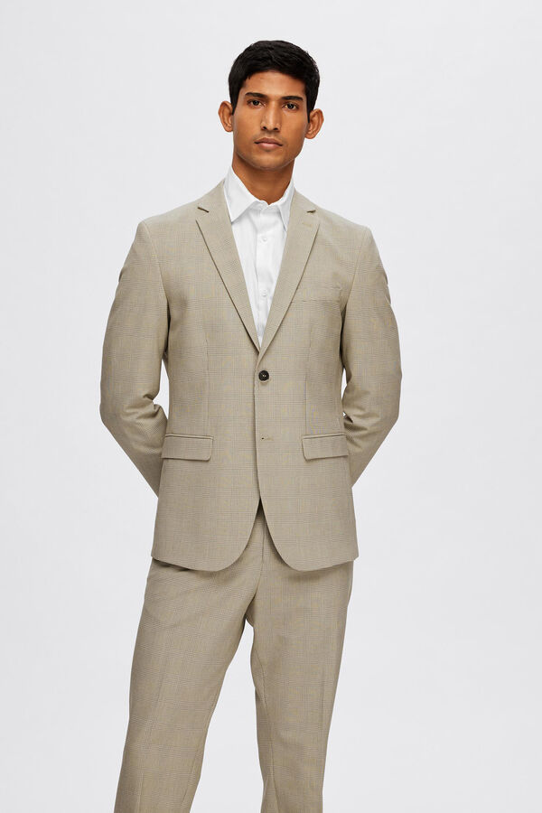 Selected Americana de cuadros Slim Fit confeccionada con materiales reciclados Beige