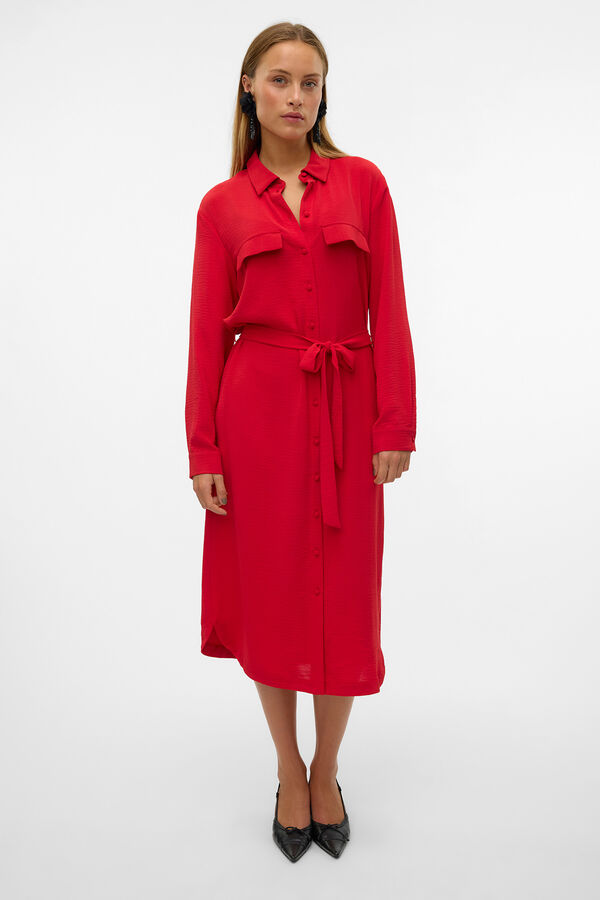 Vero Moda Vestido midi camisero Rojo