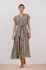 Cortefiel Vestido largo con cintur&oacute;n Estampado verde