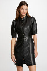 Morgan Vestido curto de couro sint&eacute;tico Preto