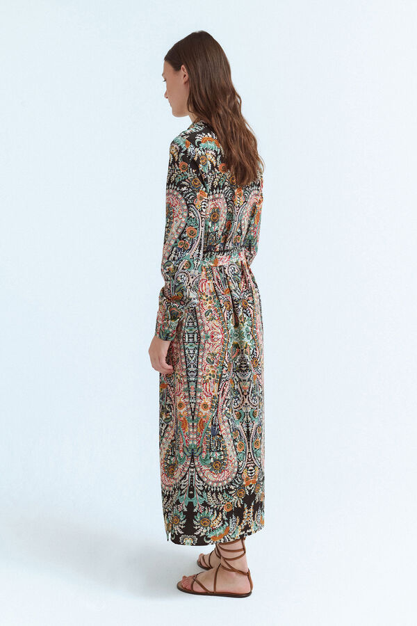 Vila Vestido camisero midi estampado Negro