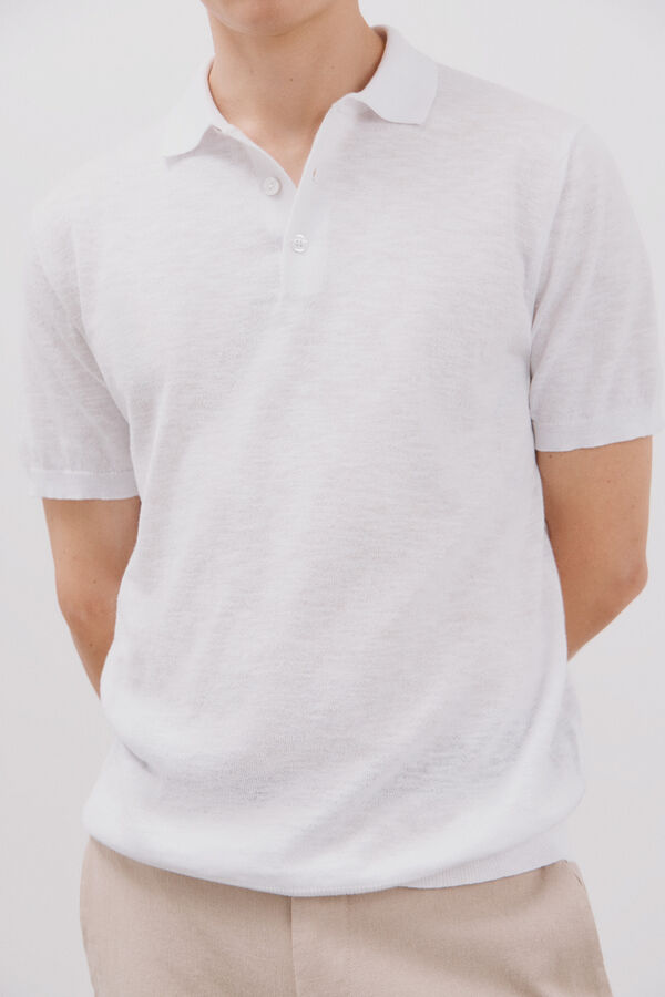 Cortefiel Suéter polo de algodão manga manga curta Branco