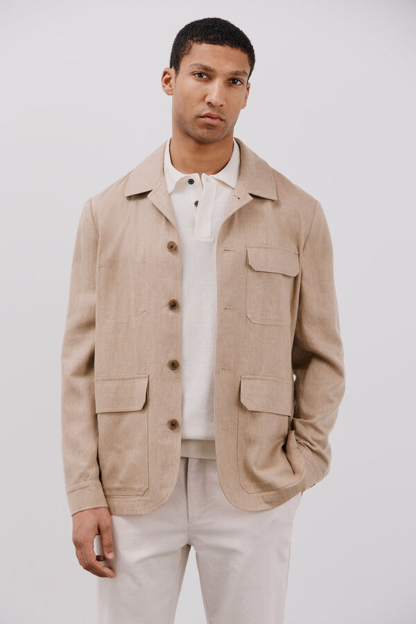 Cortefiel Sobrecamisa lino y tencel Beige