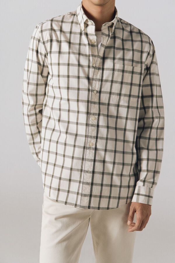 Cortefiel Camisa cuadros popel&iacute;n Marfil