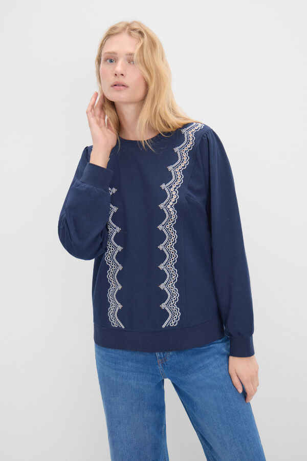 Cortefiel Sudadera bordada Azul marino