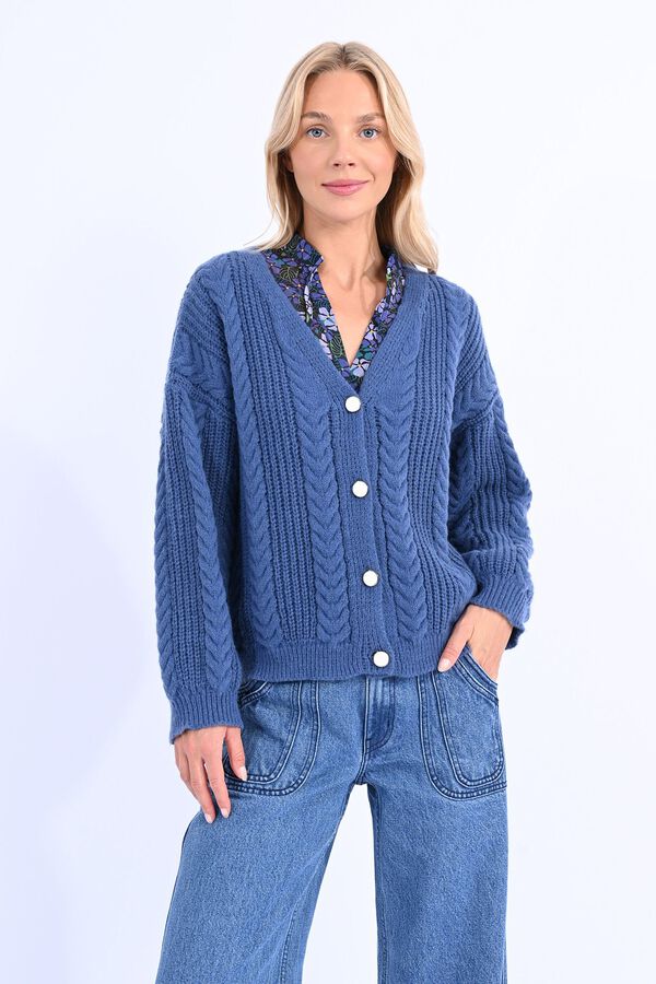 Molly Bracken Cardigan de manga comprida em malha mesclada Azul