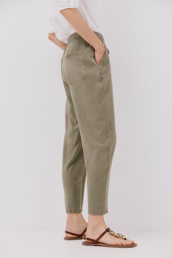 Cortefiel Pantalones fluidos tencel Kaki
