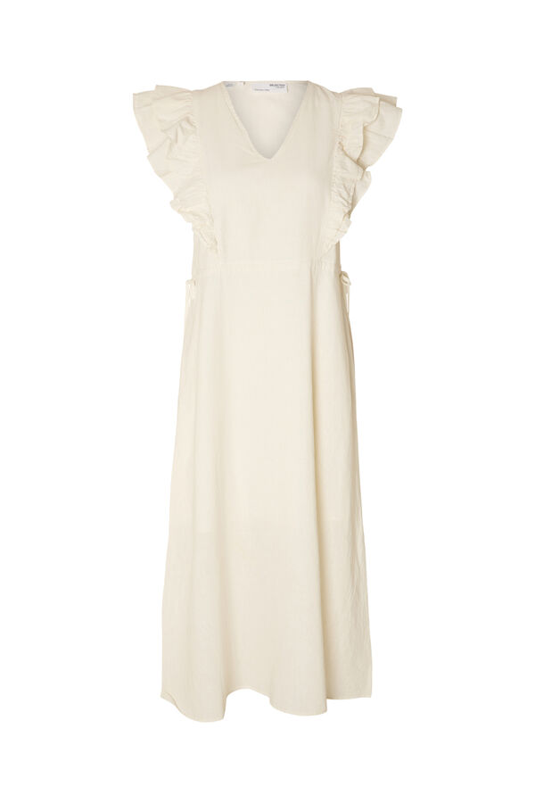 Selected Femme Vestido Midi confecionado com linho orgânico.  Branco