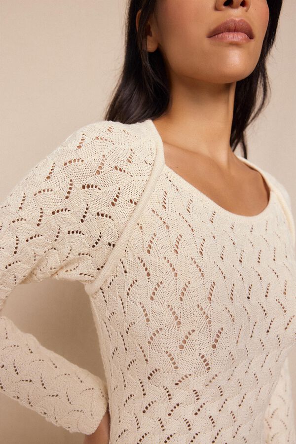 Slowlove Vestido punto calado multicolor Marfil