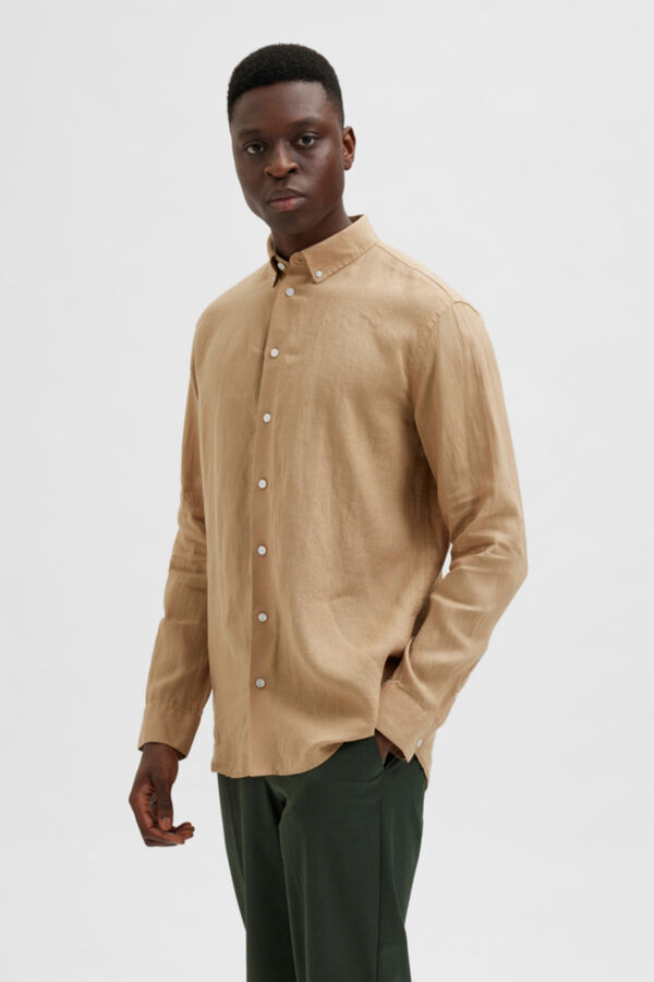 Cortefiel Camisa de hombre 100% lino Regular Fit Marrón