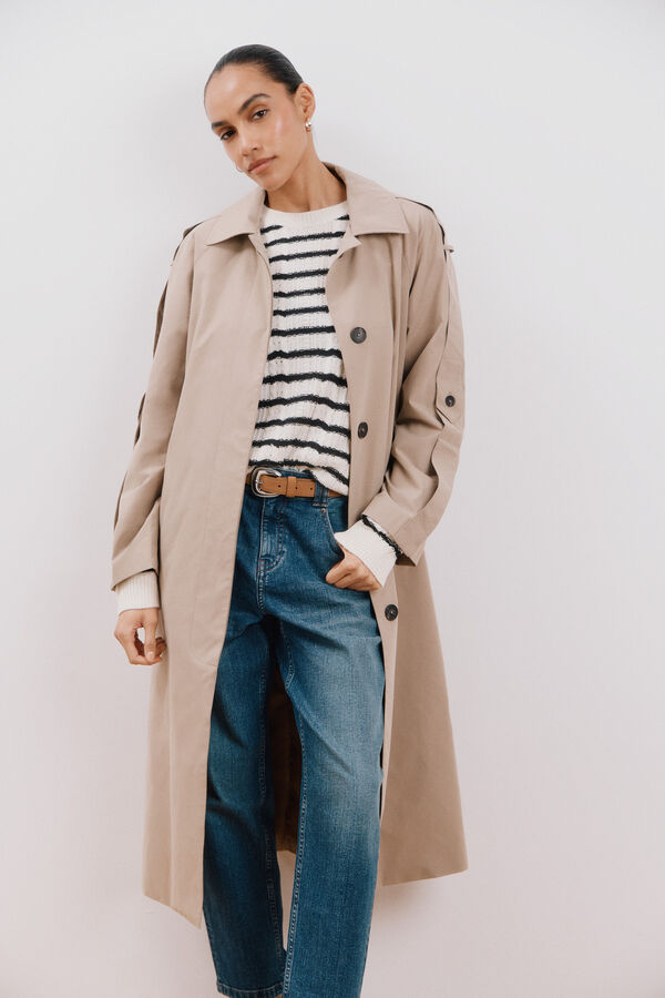 Cortefiel Trench coat longo repelente &agrave; &aacute;gua Castanho