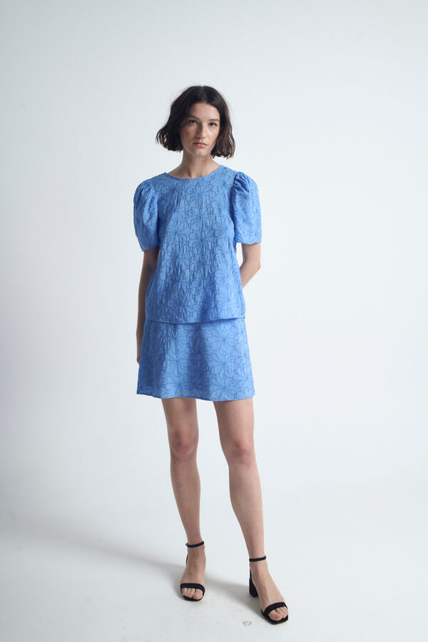 Object Blusa de manga manga curta bordado Azul