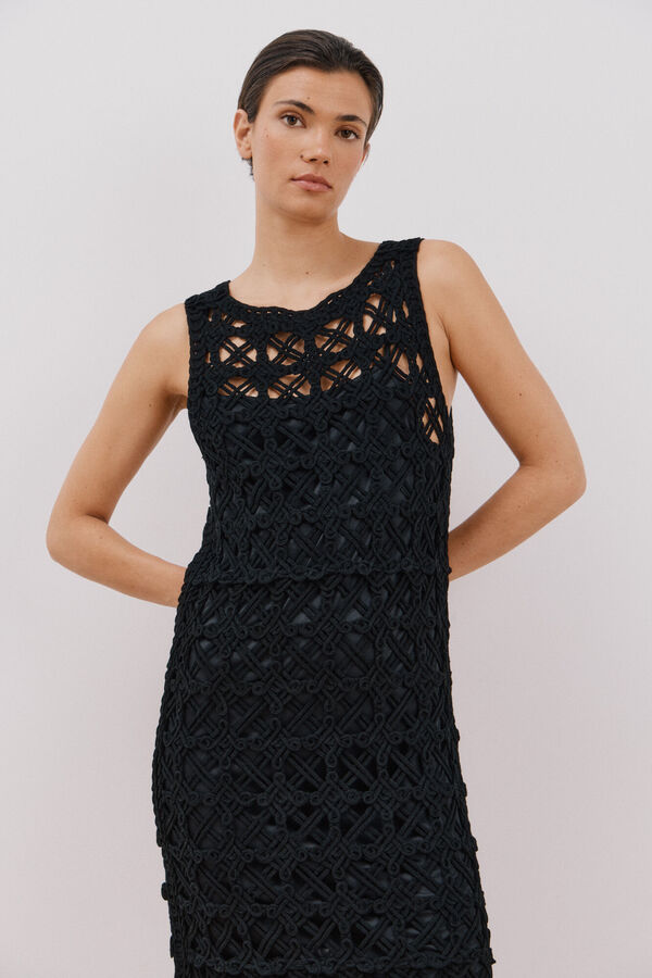 Cortefiel Vestido crochet Preto