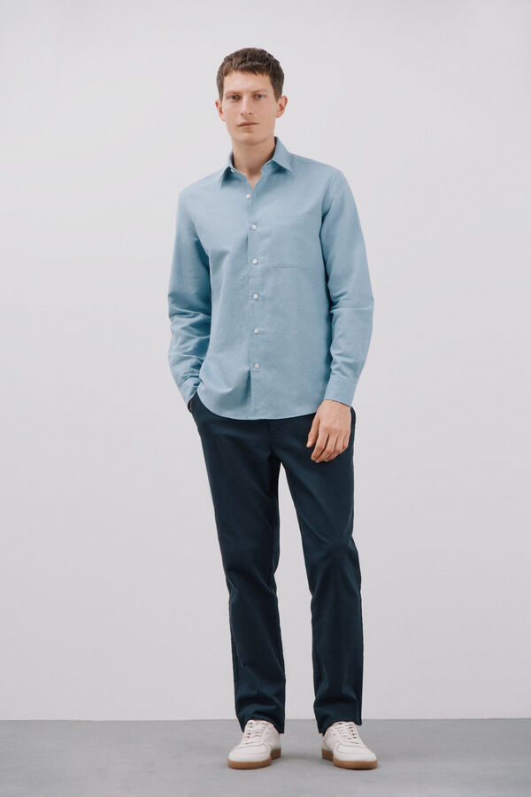 Cortefiel Camisa linho algod&atilde;o liso Azul