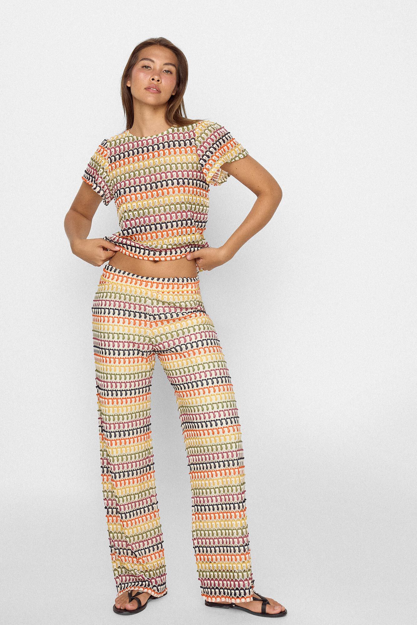 Slowlove Cal&ccedil;as tecido malha estrutura